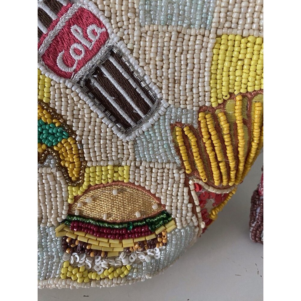Beaded Cream Shoulder Bag with Colorful Fast-Food Motifs - Picture 10 of 16